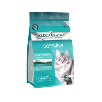 Сухой корм для кошек с деликатным желудком и чувствительной кожей Arden Grange Sensitive с океанической белой рыбой и картофелем 400 гр, 2 кг, 4 кг
