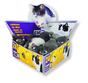 Игрушка для кошек меховая мышь малая, 6 см, серые и белые, 24 шт
