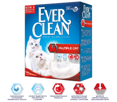 Наполнитель для кошачьего туалета Ever Clean Multiple Cat комкующийся, для нескольких кошек 6 кг, 10 кг