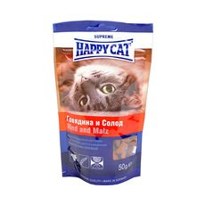 Лакомство для кошек Happy Cat, подушечки с говядиной и солодом, 50 г