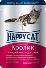 Влажный корм для взрослых кошек Happy Cat нежные кусочки и ломтики с кроликом и индейкой 100 г