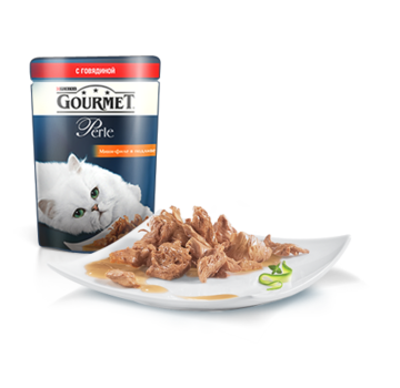 Консервированный корм для взрослых кошек Gourmet Perle с мини-филе с говядиной 85 г 24 шт
