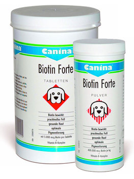 Витамины и пищевые добавки для взрослых собак для длинношерстных и гладко- жесткошерстных пород  Canina Biotin Forte при наличии признаков недостаточности биотина и затянувшейся линьке 30 таблеток 100 г