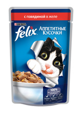 Консервированный корм для взрослых кошек Felix аппетитные кусочки в желе с говядиной  85 г 24 шт