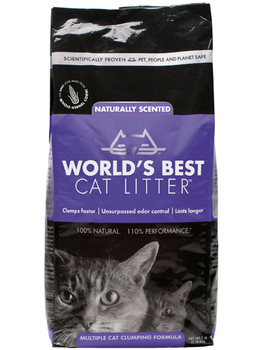 Наполнитель для кошачьего туалета World’S Best Cat Litter Scented Multiple Cat Clumping Formula комкующийся, из натуральной цельнозерновой кукурузы, фиолетовый 3,18 кг