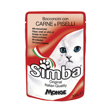 Консервированный корм для взрослых кошек Simba с мясом и горошком 100 г