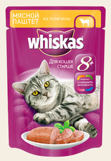 Консервированный корм для пожилых кошек старше 8 лет Whiskas паштет из телятины 85 г 24 шт