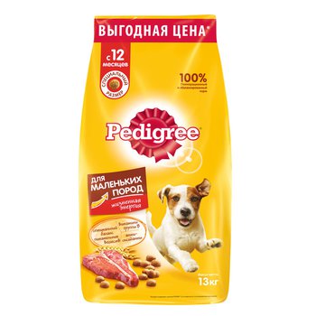 Корм для собак Pedigree для мелких пород с говядиной сухой 600 г, 2,2 кг, 13 кг