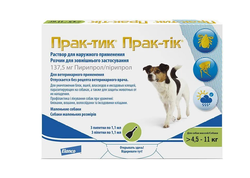 Капли от блох и клещей для собак мелких пород от 4,5 до 11 кг Prac-tic