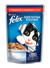 Консервированный корм для взрослых кошек Felix с говядиной и морковью в желе 85 г 24 шт