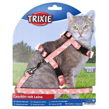 Шлейка с поводком для кошек Trixie черепа и кости, нейлон