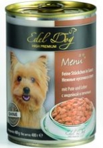 Консервы для взрослых собак Edel Dog нежные кусочки в соусе, с индейкой и печенью, 400 г