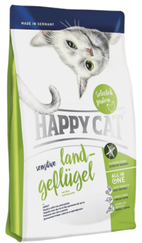 Сухой гипоаллергенный монобелковый корм для взрослых кошек с чувствительным пищеварением Happy Cat Sensitive Домашняя птица  300 гр, 1,4 кг