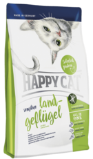 Сухой гипоаллергенный монобелковый корм для взрослых кошек с чувствительным пищеварением Happy Cat Sensitive Домашняя птица 