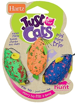 Игрушка для кошек Hartz три мышки, разноцветные, мягкая