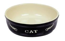 Миска для кошек Ipts Cat 13,5 см, керамика, черная, с рисунком