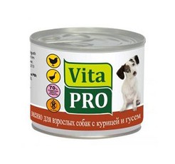 Консервы для взрослых собак от 1г Vitapro с курицей и гусем 200 г