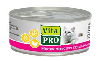 Консервированный корм для взрослых кошек Vitapro с курицей 100 г