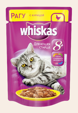 Консервированный корм для пожилых кошек старше 8 лет Whiskas рагу с курицей 85 г 24 шт