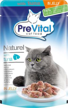 Консервированный корм Prevital Naturel для взрослых кошек, с тунцом в желе, 85 г