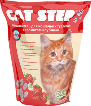 Наполнитель для кошачьего туалета Cat Step силикагель с ароматом клубники, 3,8 л