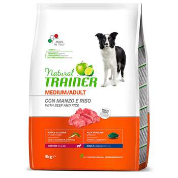 Сухой корм для взрослых собак средних пород Trainer Natural Dog Medium Adult - Beef and Rice с говядиной 3 кг, 12 кг
