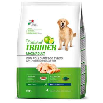 Сухой корм для взрослых собак крупных и гигантских пород Trainer Natural Dog Maxi Adult - Fresh Chicken and Rice с курицей 3 кг, 12 кг