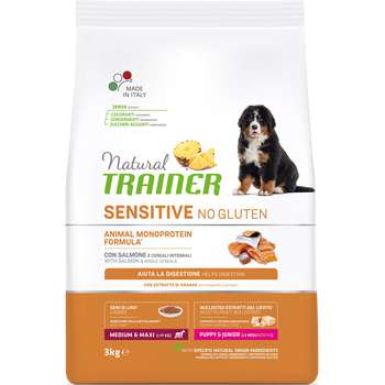 Сухой корм для щенков средних крупных пород Natural Trainer Sensitive No Gluten Medium&Maxi Puppy&Junior Dog – Salmon с лососем 12 кг
