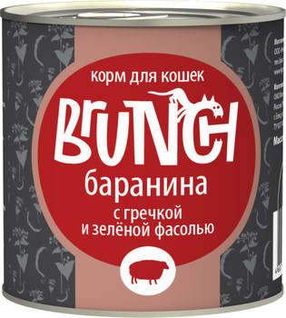 Консервированный корм для взрослых кошек Brunch баранина с гречкой и зеленой фасолью 240 г