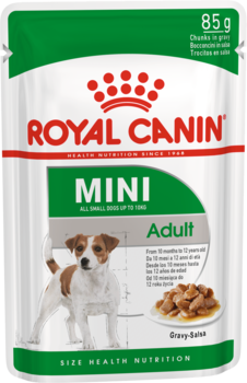 Влажный корм для взрослых собак мелких размеров (вес взрослой собаки от 4 до 10 кг) в возрасте с 10 месяцев до 12 лет, Royal Canin Mini Adult 85гр 85 гр