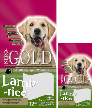 Сухой корм для взрослых собак Nero Gold Super Premium Adult Lamb and Rice 23/10 с ягненком и рисом 2,5 кг, 12 кг, 18 кг