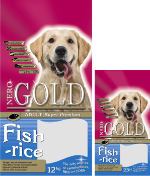 Сухой корм для взрослых собак Nero Gold Super Premium Fish and Rice 24/13  с рыбой, рисом и овощами 2,5 кг, 12 кг