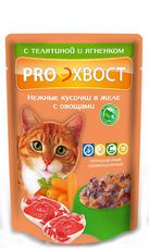 Консервированный корм для взрослых кошек ProХвост телятина и ягненок в желе пауч 100 г
