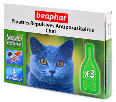 Капли для кошек Beaphar Pipettes Repulsives Antiparasitaires Chiot Био от блох, клещей и комаров, 3 пипетки