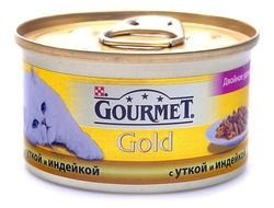 Консервированный корм для взрослых кошек Gourmet Gold кусочки с уткой и индейкой 85 г 24 шт