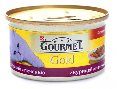 Консервированный корм для взрослых кошек Gourmet Gold кусочки с курицей и печенью  85 г 24 шт 85 гр