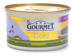 Консервированный корм для взрослых кошек Gourmet Gold кусочки с кроликом и печенью 85 г 24 шт