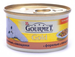 Консервированный корм для взрослых кошек Gourmet Gold кусочки в подливке с форелью, овощами 85 г