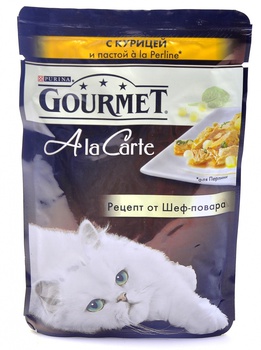 Консервированный корм для взрослых кошек Gourmet A la Carte курица с пастой и шпинатом а-ля перлини 85 г