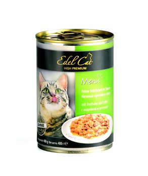 Консервированный корм для взрослых кошек Edel Cat нежные кусочки в соусе, с индейкой и печенью, 400 г 