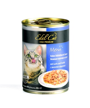 Консервированный корм для взрослых кошек Edel Cat нежные кусочки в соусе, с лососем и форелью, 400 г 