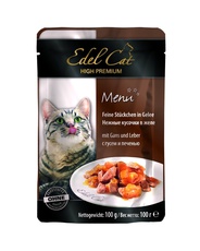 Консервированный корм для взрослых кошек Edel Cat нежные кусочки в желе, с гусем и печенью, 100 г 
