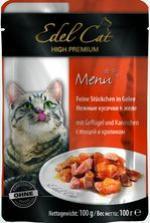 Консервированный корм для взрослых кошек Edel Cat нежные кусочки в желе, с птицей и кроликом, 100 г  