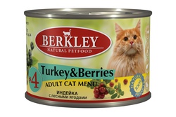 Консервированный корм для взрослых кошек Berkley с индейкой с лесными ягодами 200 г