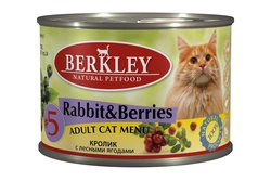 Консервированный корм для взрослых кошек Berkley с кроликом с лесными ягодами 200 г