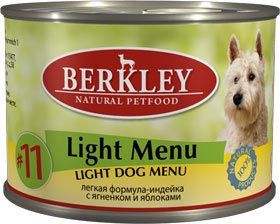 Консервы для взрослых собак Berkley Light Menu с индейкой, ягнёнком и яблоками 200 г 200 гр