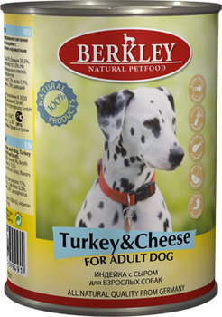 Консервы для взрослых собак Berkley Adult Turkey and Cheese с индейкой и сыром 400 г