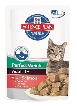 Консервированный корм для взрослых кошек, склонных к набору веса или с ожирением легкой степени Hills Science Plan Feline Adult Perfect Weight  с лососем 85 г