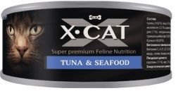 Консервированный корм для взрослых кошек и котят X-Cat тунец с крабом и папайей 80 г