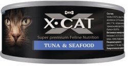 Консервированный корм для взрослых кошек и котят X-Cat Консервы тунец с морепродуктами 80 г